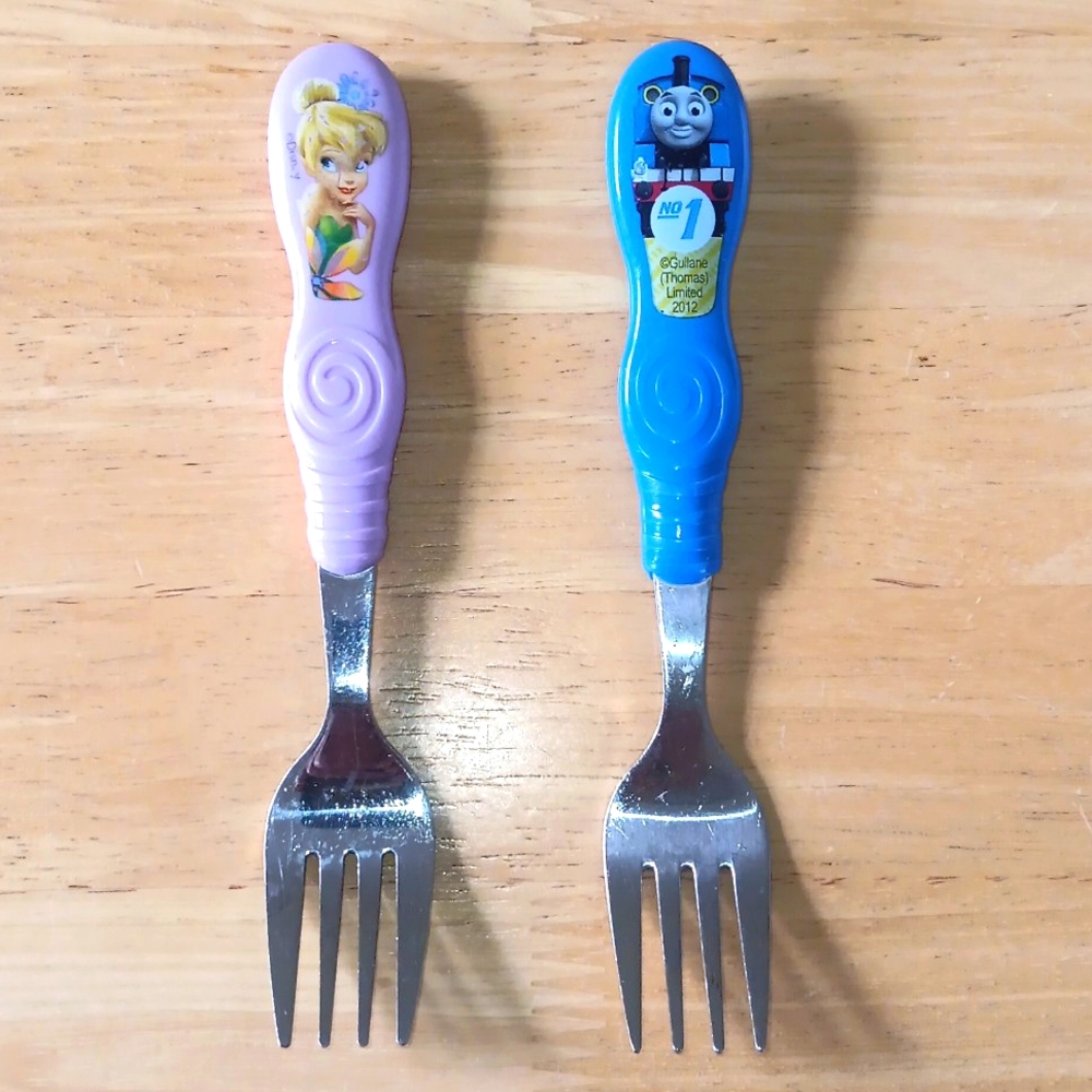 Purple Tinkerbell & Blue Thomas The Tank Engine Toddler Stainless Steel Fork Set